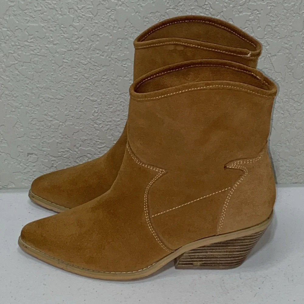 Gaudi Suede‎ Leather Cowboy Boots Booties Size 37 Women's Size 6 Tan Light Brown